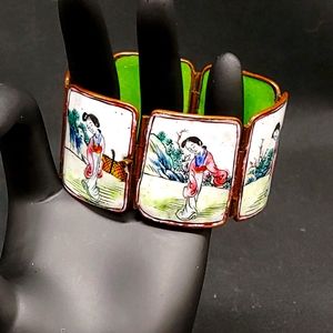 Rare! Vintage Hand Painted Geisha Bracelet